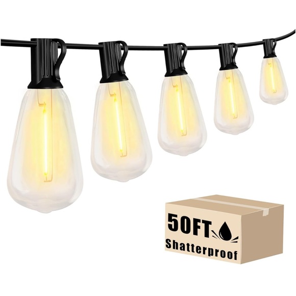 Other - 50ft Patio String Lights Globe LED Outdoor Edison Vintage Bulbs, Waterproof